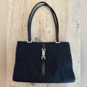 Gucci Black Canvas Jackie Small Tote with Silver Accents